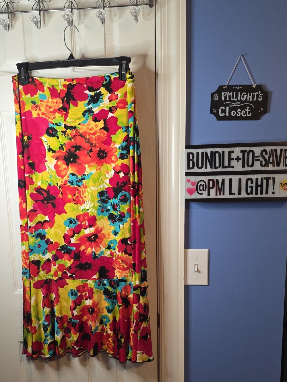 Choices Floral Skirt XL Bright Multicolor Red Teal Orange Black
